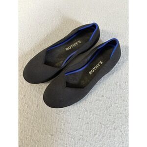 Rothys Flats Shoes Womens Size 6.5 Black Blue Knit Round Toe Ballet Slip On